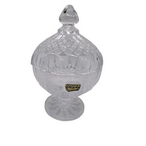 Cristal D'Arques France Lead Crystal Candy Dish Pedestal Bowl w Lid 24% Clear